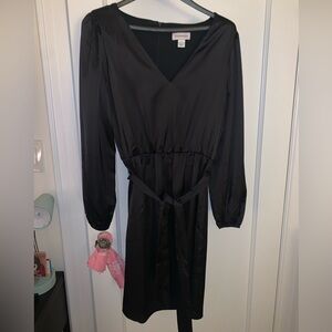 Women’s Calvin Klein Black Satin Wrap Tie Front Sheath Dress Size 10